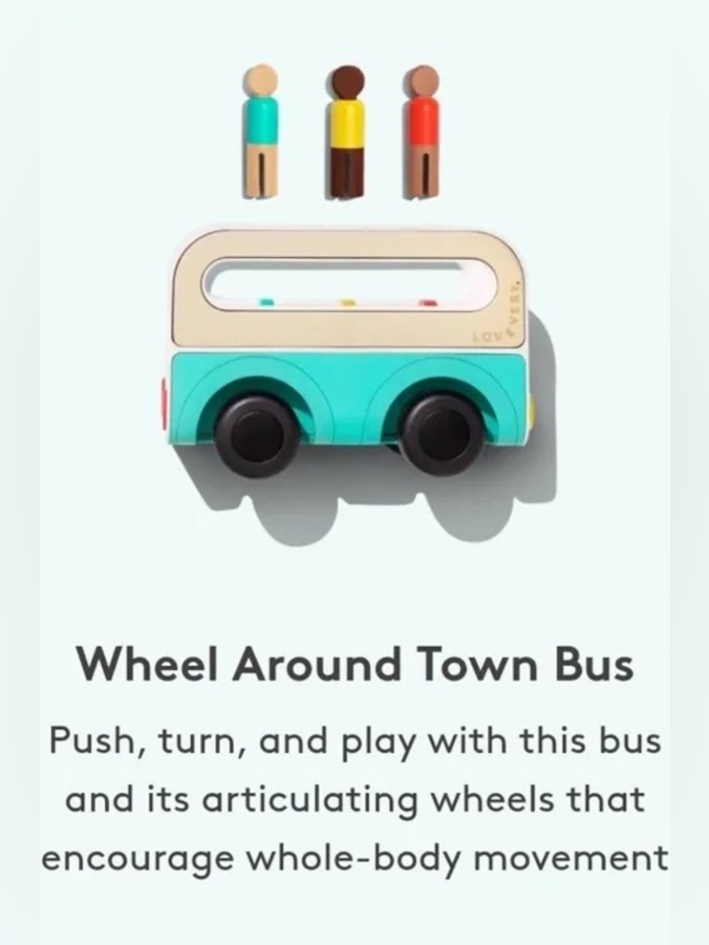 Lovevery Wooden Wheel Around Town Bus w 2 peg people Montessori Toy